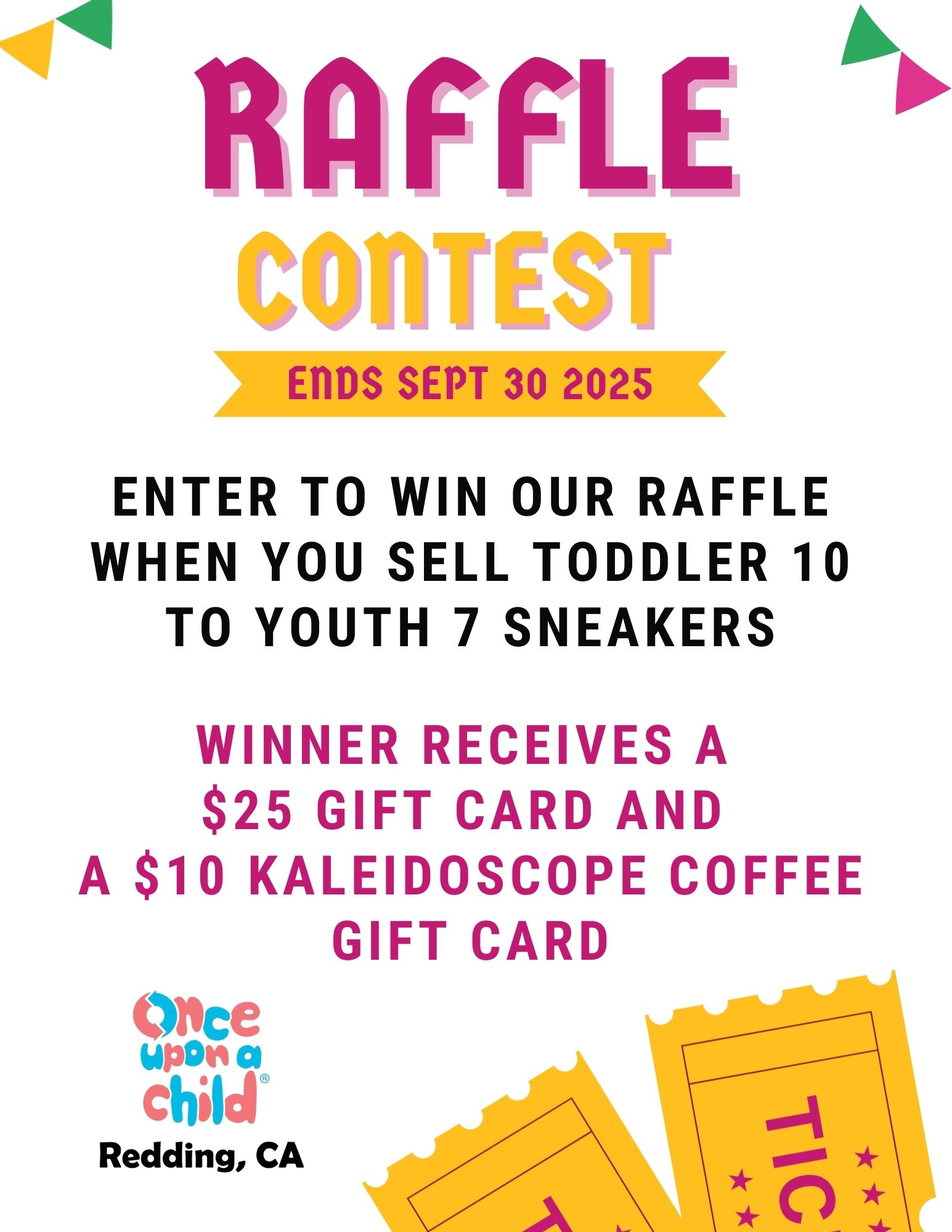 Enter a Raffle when you sell sneakers Size Toddler 10 to Youth 7